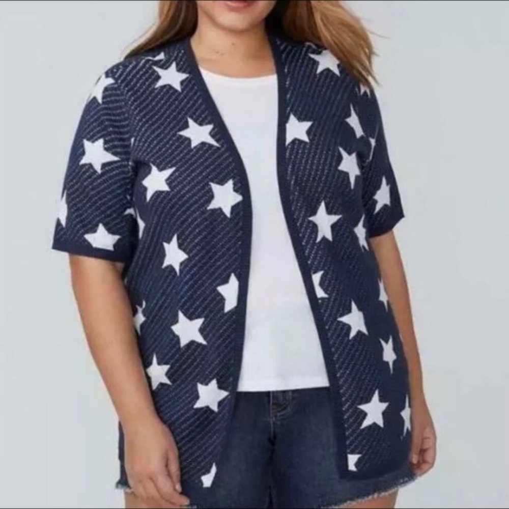 Lane Bryant Star Short Sleeve Open Front Cardigan Size 14/16